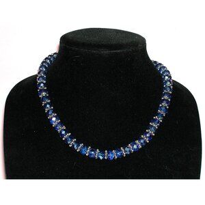 Handmade Faceted Blue Crystal Beaded Necklace With Silver Accents
